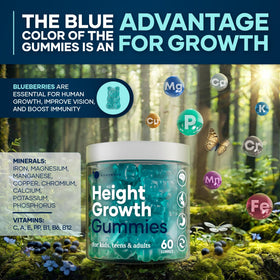 Gummies de croissance sur une table avec un verre d'eau