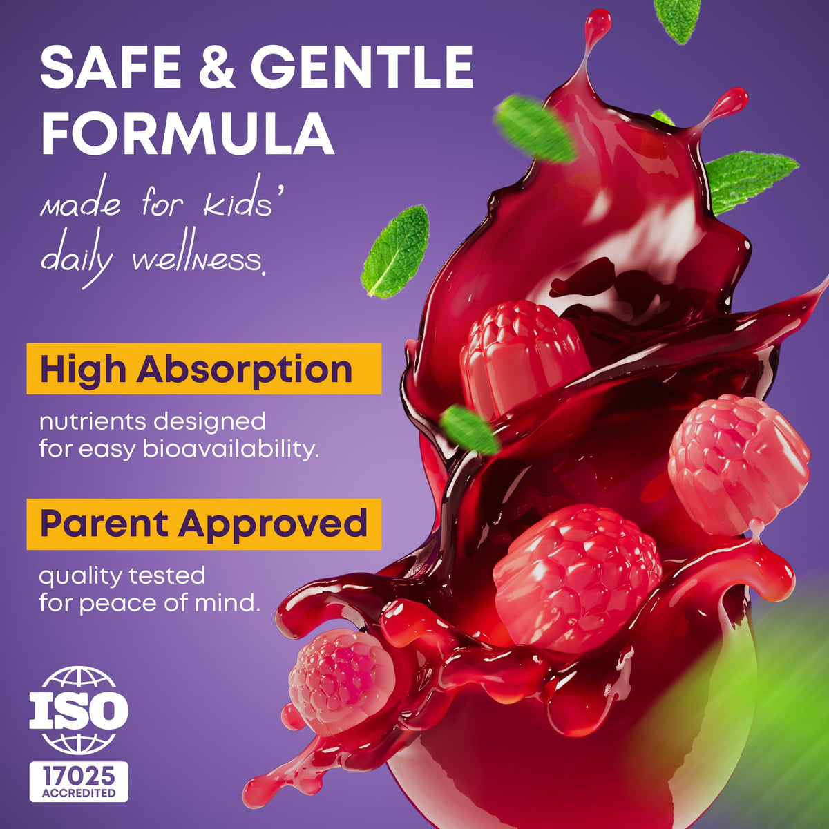 Gummies de croissance sur une table, présentées avec des fruits frais
