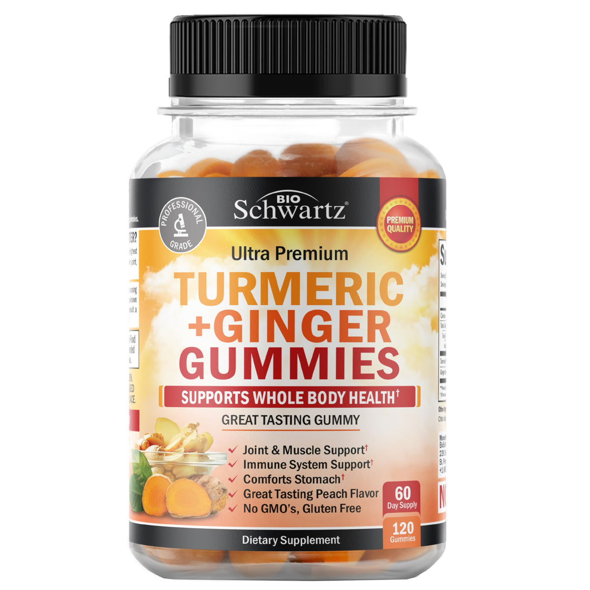 Gummies de Curcuma et Gingembre BioSchwartz saveur pêche, pot de 120 unités