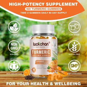 Gummies de curcuma et gingembre LUCKCHAN avec étiquette nutritionnelle