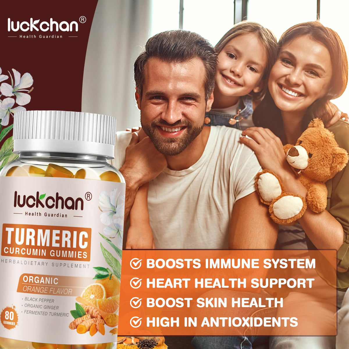 Gummies de curcuma et gingembre LUCKCHAN en gros plan