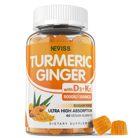 Gummies de curcuma et gingembre NEVISS 1500mg, boîte de 60 gummies