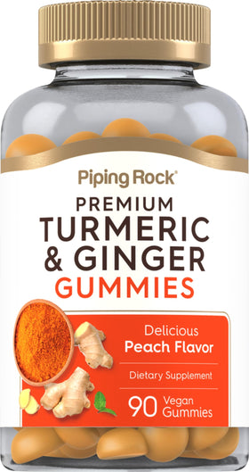 Gummies de Curcuma et Gingembre Piping Rock en vue de face, saveur pêche