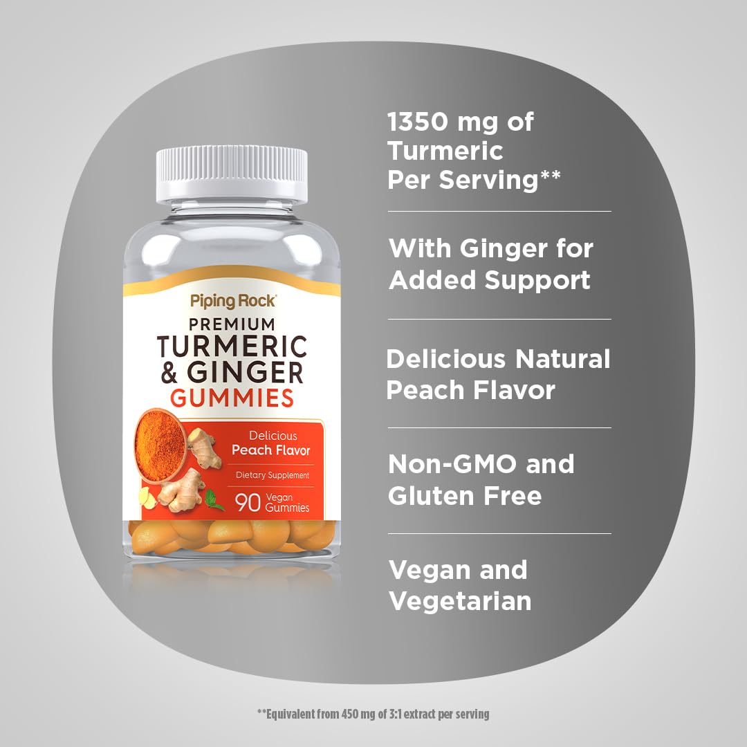 Gummies de Curcuma et Gingembre Piping Rock, gros plan sur la texture
