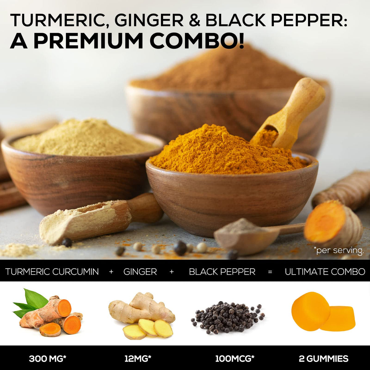 Gummies de curcuma Nature's Nutrition avec des ingrédients naturels