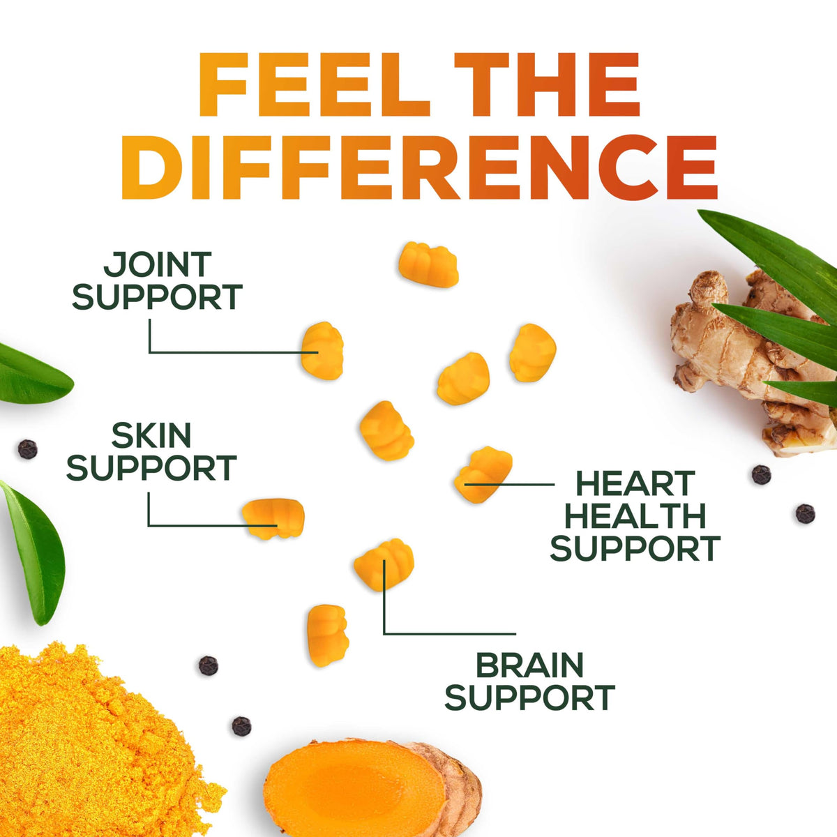 Gummies de curcuma Nature's Nutrition, ingrédients principaux sur l'emballage