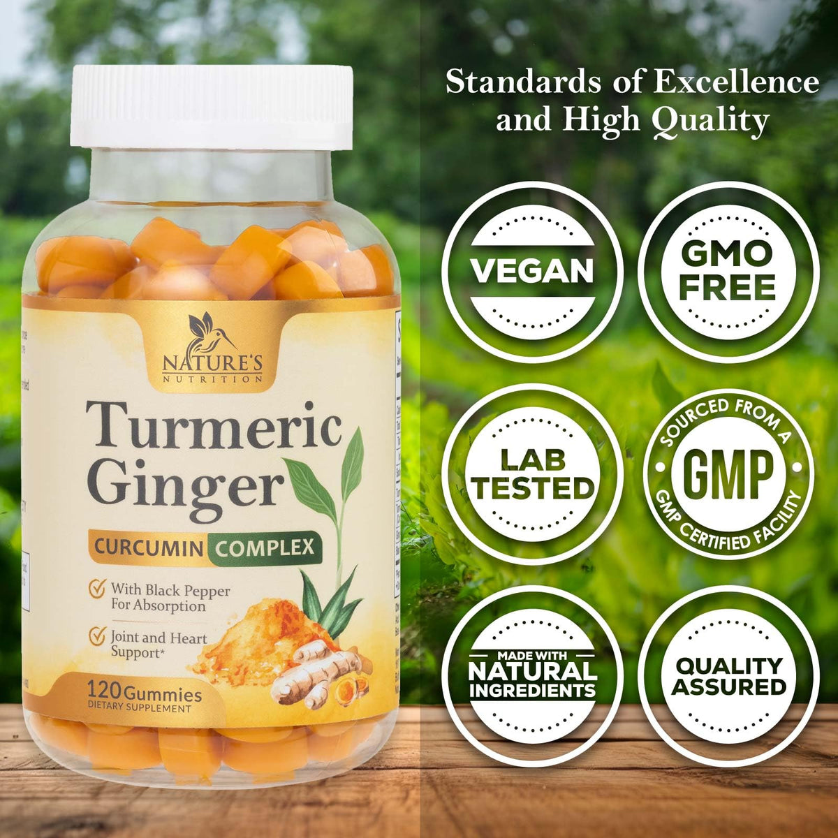 Gummies de curcuma Nature's Nutrition sur une table
