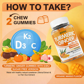 Gummies de curcuma NEVISS, affichage des gummies sur une table