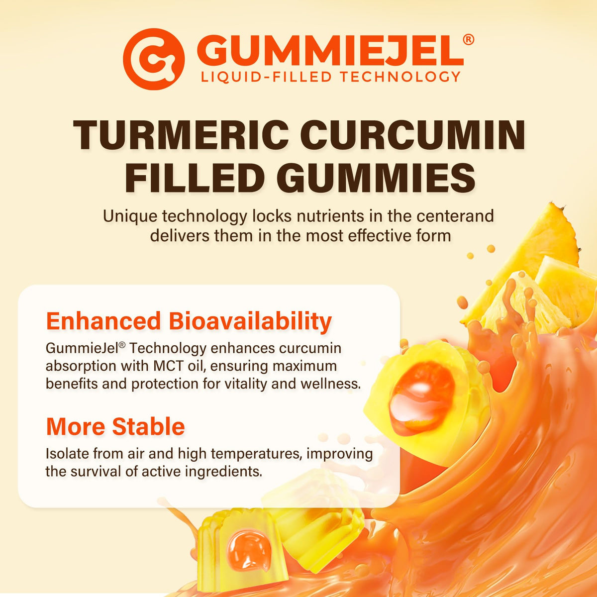 Gummies de curcuma NEVISS, centre liquide visible