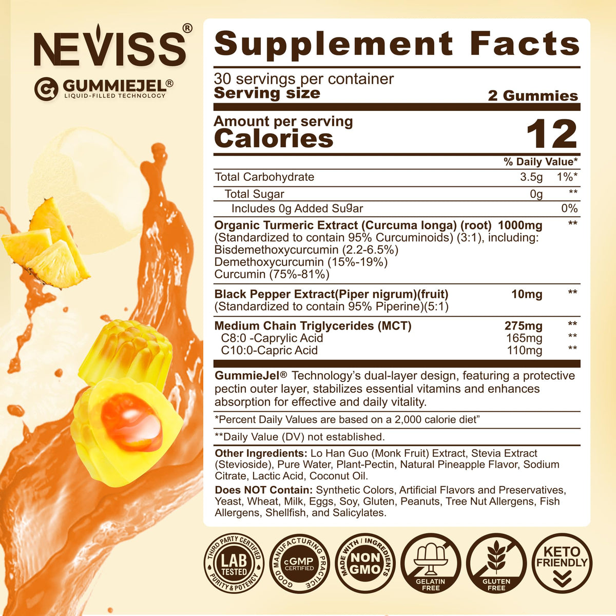 Gummies de curcuma NEVISS, détail de la texture