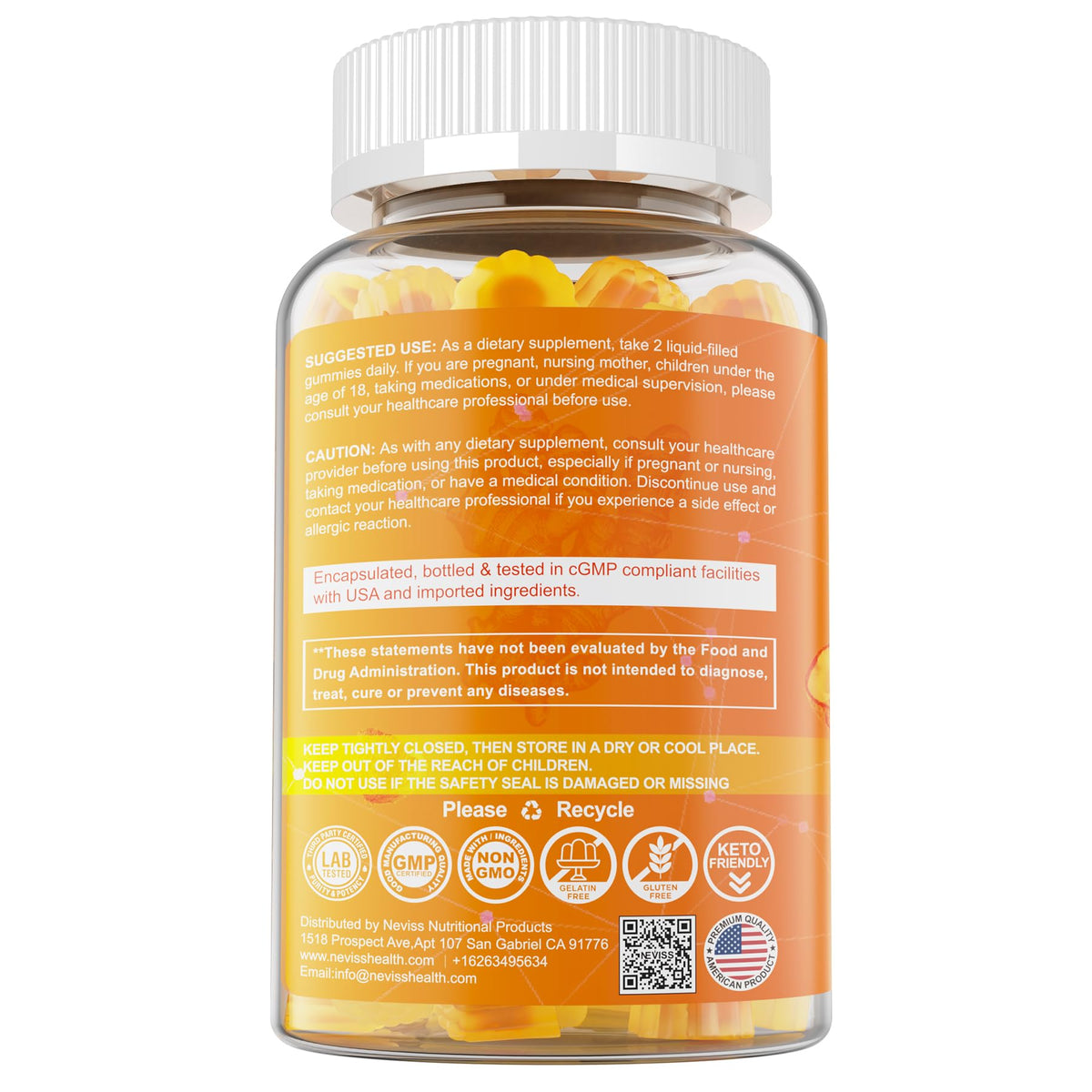 Gummies de Curcuma NEVISS près d'une bouteille d'eau