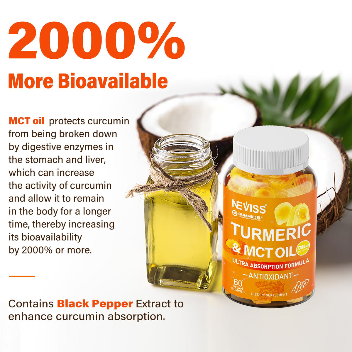 Gummies de curcuma NEVISS sur une table en bois