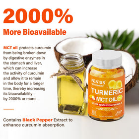 Gummies de curcuma NEVISS sur une table en bois