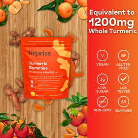 Gummies de curcuma Reprise, vue de côté avec étiquette