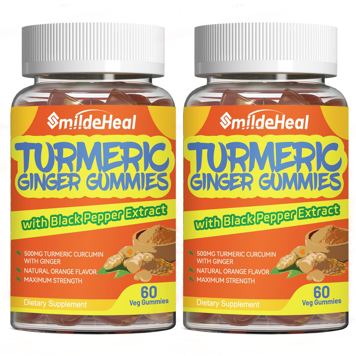 Gummies de Curcuma SmildeHeal 500mg, vue avant avec emballage