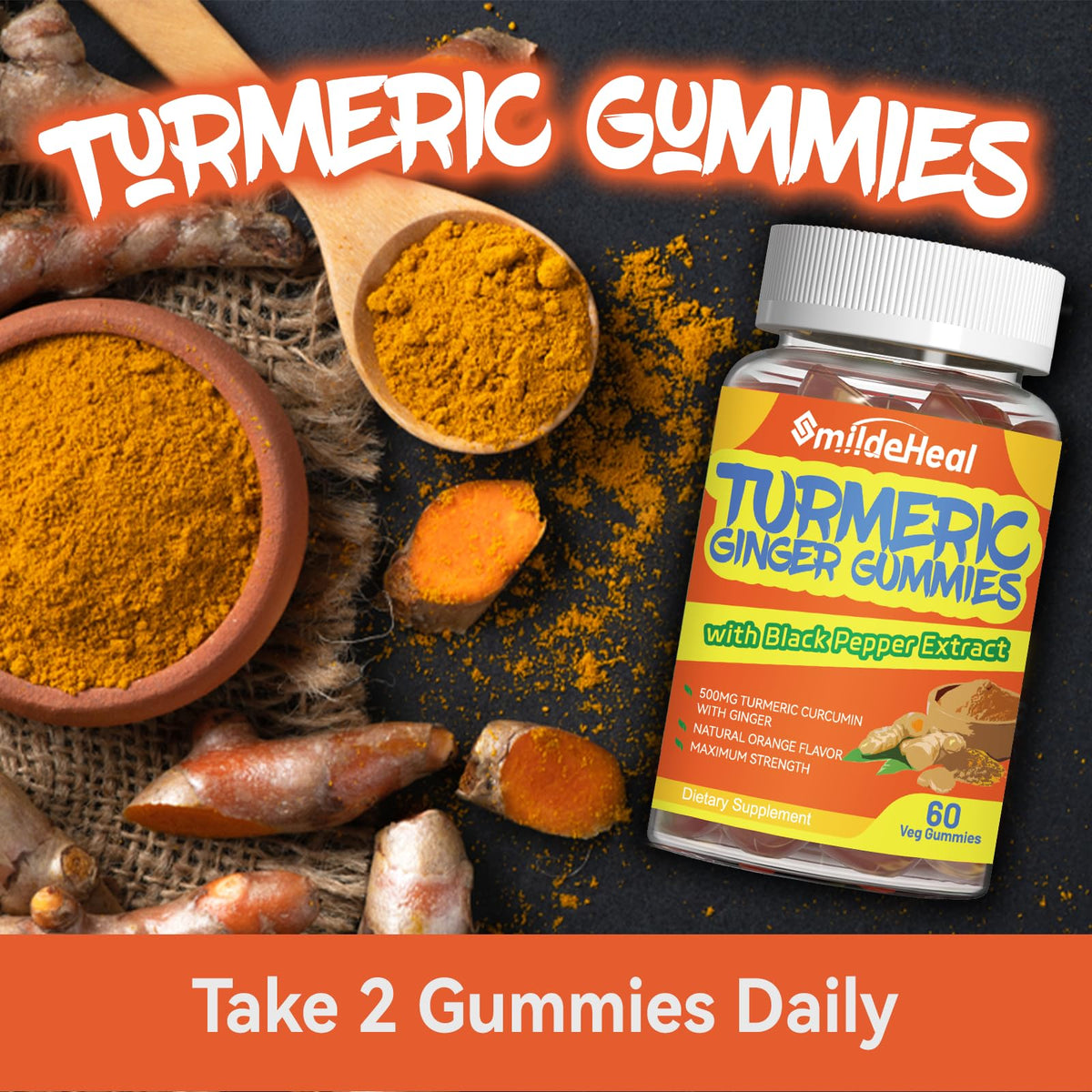 Gummies de Curcuma SmildeHeal avec une main pour la taille