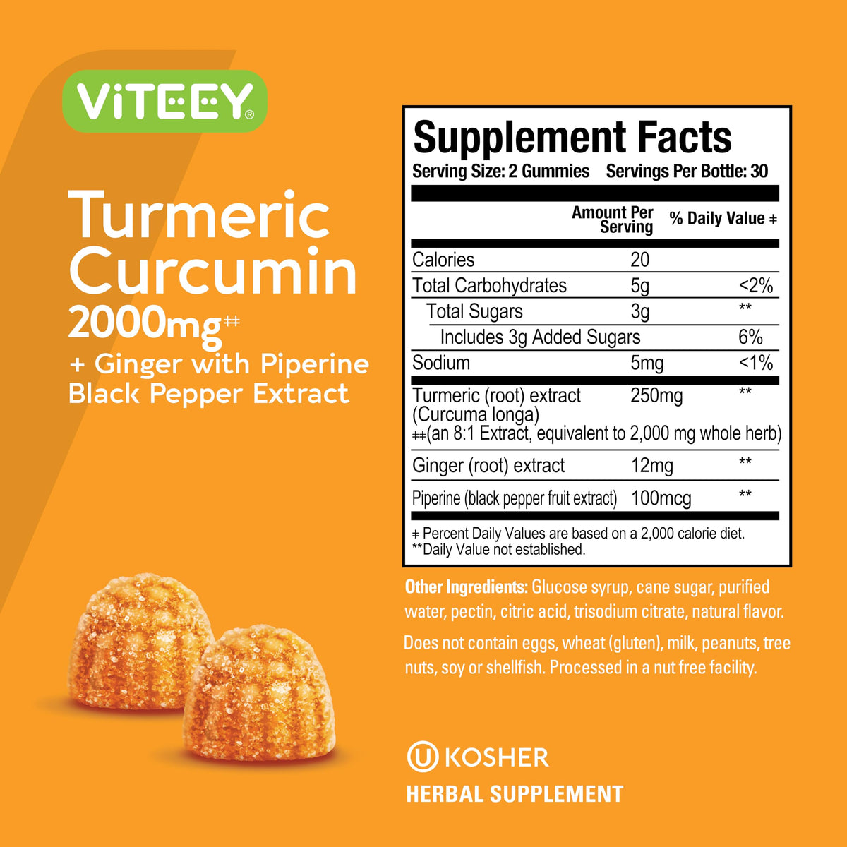 Gummies de curcuma Viteey avec étiquette Kosher