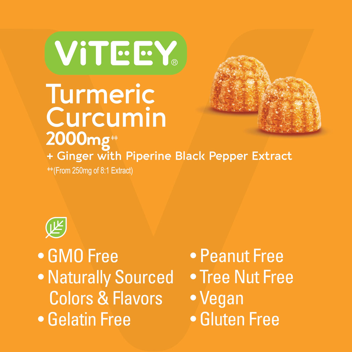 Gummies de curcuma Viteey sur fond blanc