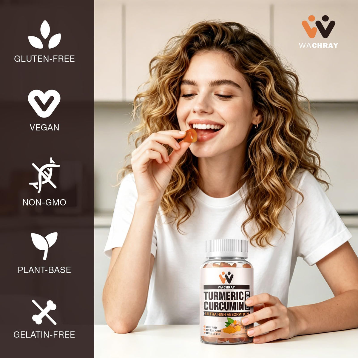 Gummies de curcuma WACHRAY avec un verre d'eau