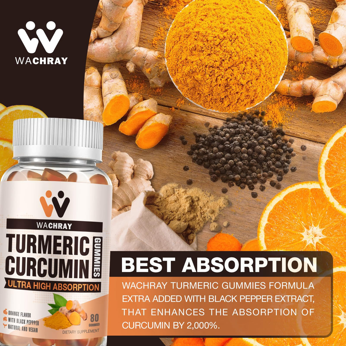 Gummies de curcuma WACHRAY ouvertes avec quelques gummies visibles