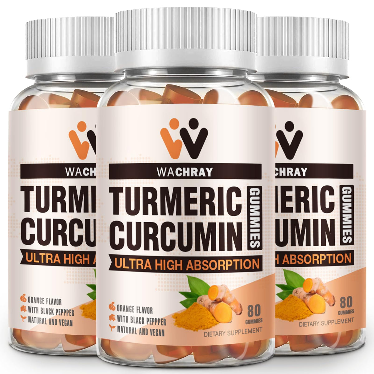 Gummies de curcuma WACHRAY paquet de 3 avec étiquette