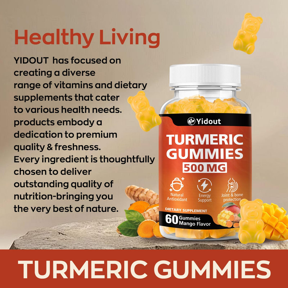 Gummies de Curcuma Yidout avec ingrédients - mise en scène