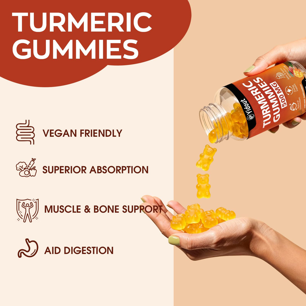 Gummies de Curcuma Yidout sur une table en bois