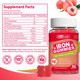 Gummies de fer Babivek, flacon posé sur une surface avec des fruits