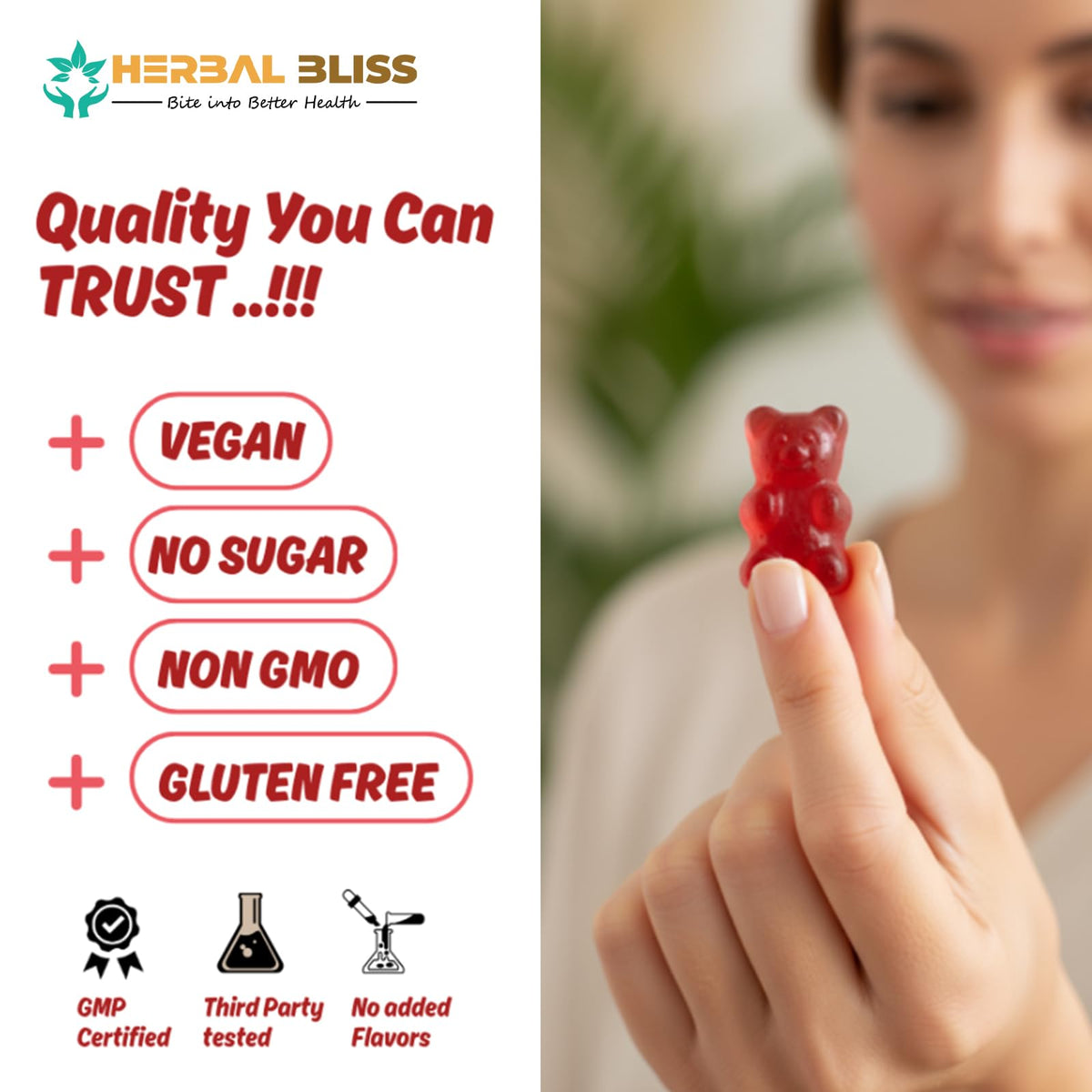 Gummies de Fer Bisglycinate Herbal Bliss 222g, présentation des gummies