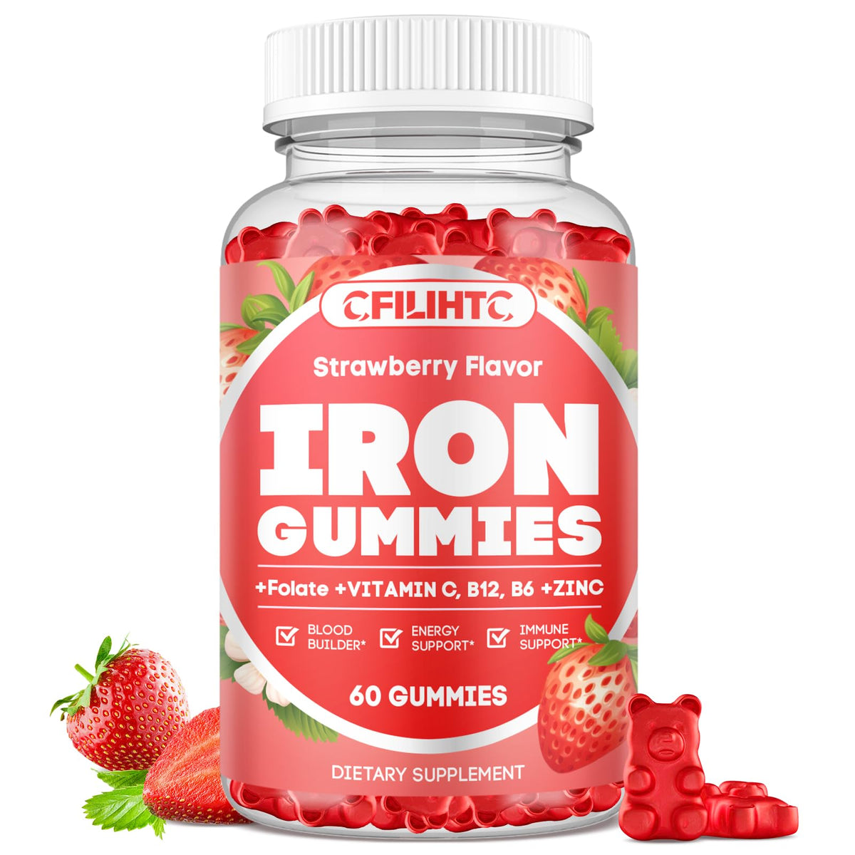 Gummies de Fer CFILIHTC 60ct en pot avec étiquette colorée