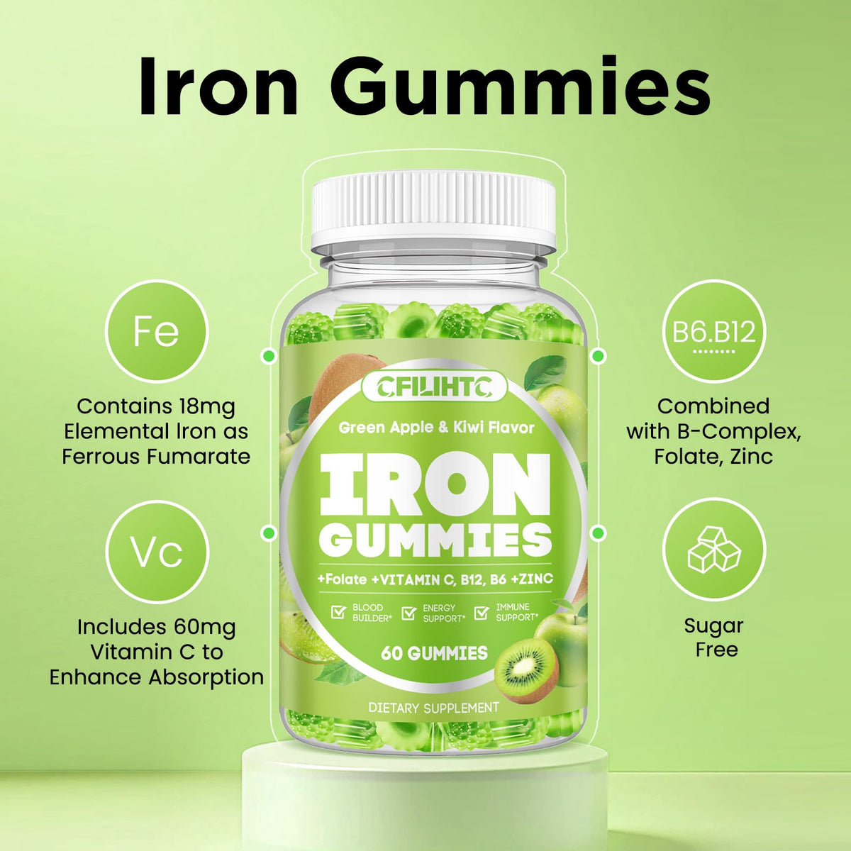 Gummies de Fer CFILIHTC, emballage avec informations nutritionnelles