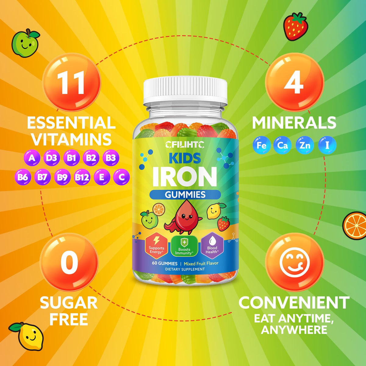 Gummies de fer CFILIHTC, format et poids