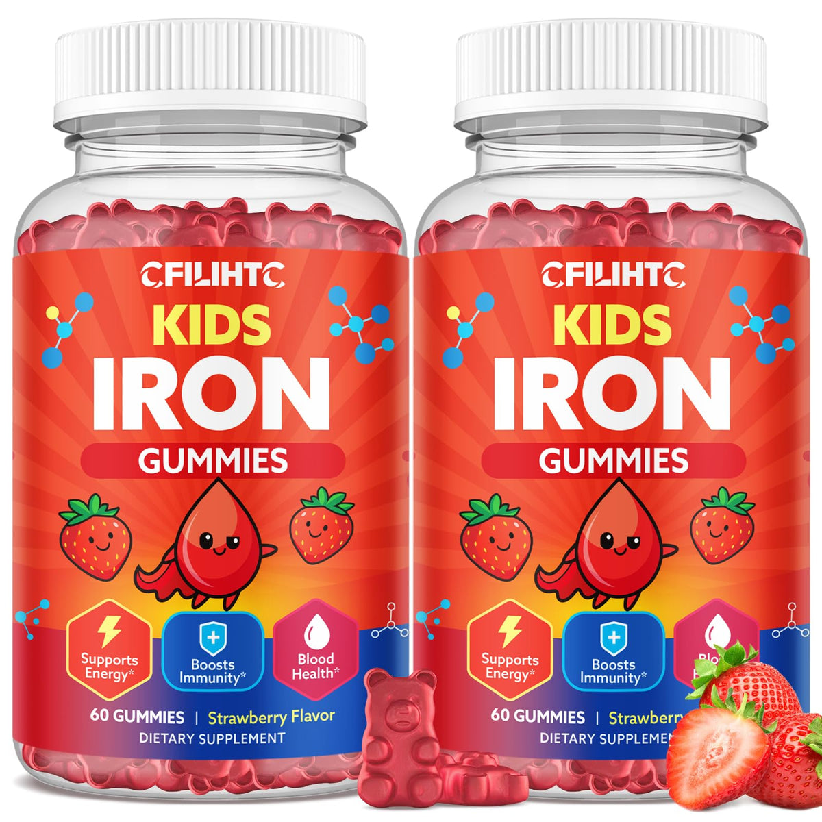 Gummies de Fer CFILIHTC pour Enfants - 120 Gummies à la Fraise, vue de face