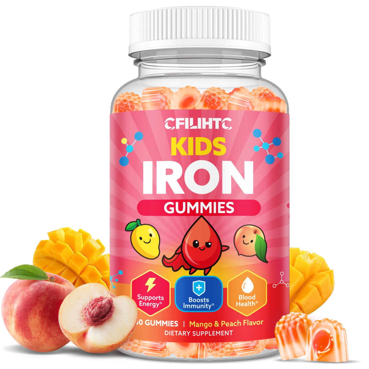 Gummies de fer CFILIHTC pour enfants, pot de 230g, vue de face
