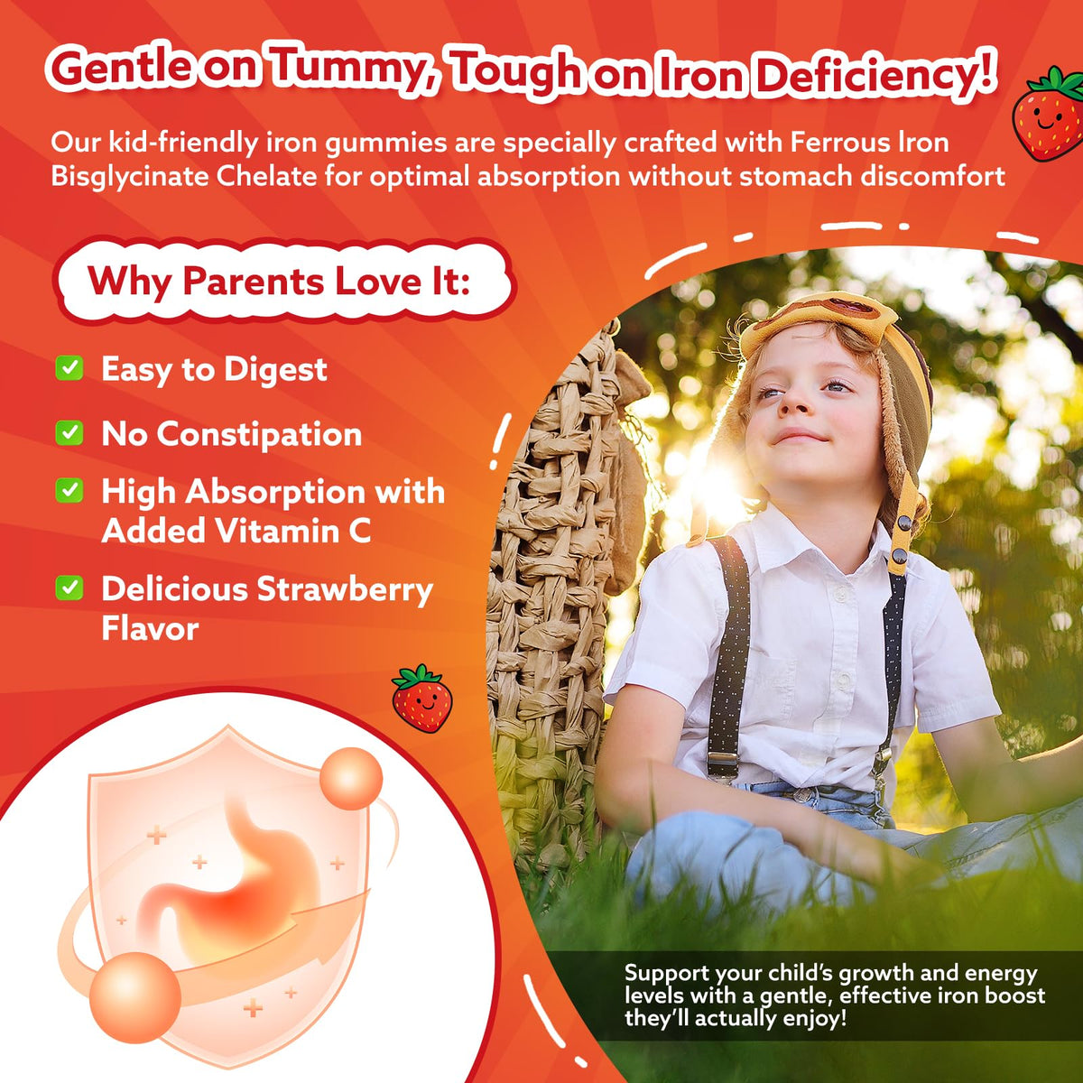 Gummies de Fer CFILIHTC pour Enfants, vue de côté avec les ingrédients