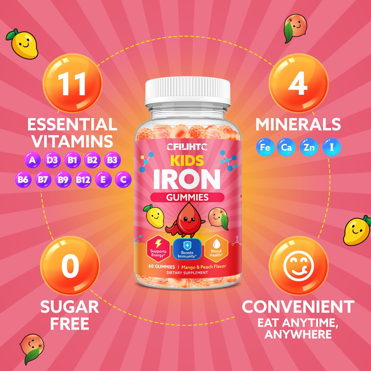 Gummies de fer CFILIHTC, présentation du produit sur une table