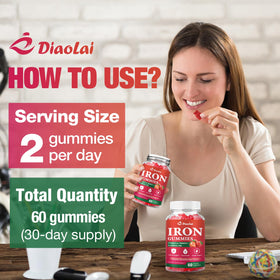 Gummies de fer DIAOLAI sur une table avec des accessoires de santé
