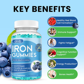 Gummies de Fer Dilib 60 Gummies Vegan à côté d'une cuillère