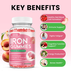 Gummies de Fer Dilib avec ingrédients listés sur l'emballage
