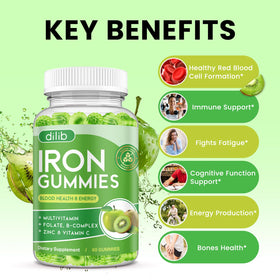 Gummies de fer Dilib, détail du produit avec vitamines