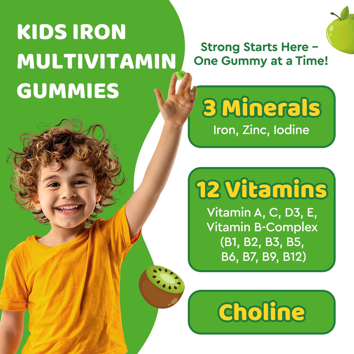 Gummies de Fer dilib montrant la texture et la couleur pomme verte