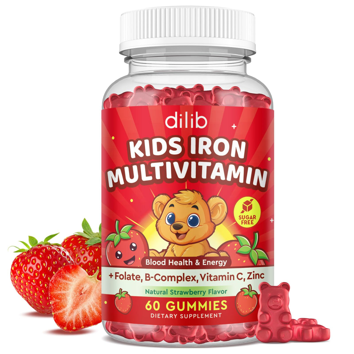 Gummies de Fer dilib pour enfants 60 gummies saveur fraise