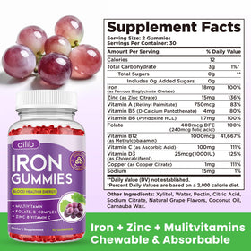 Gummies de Fer Dilib sur une table avec d'autres compléments alimentaires