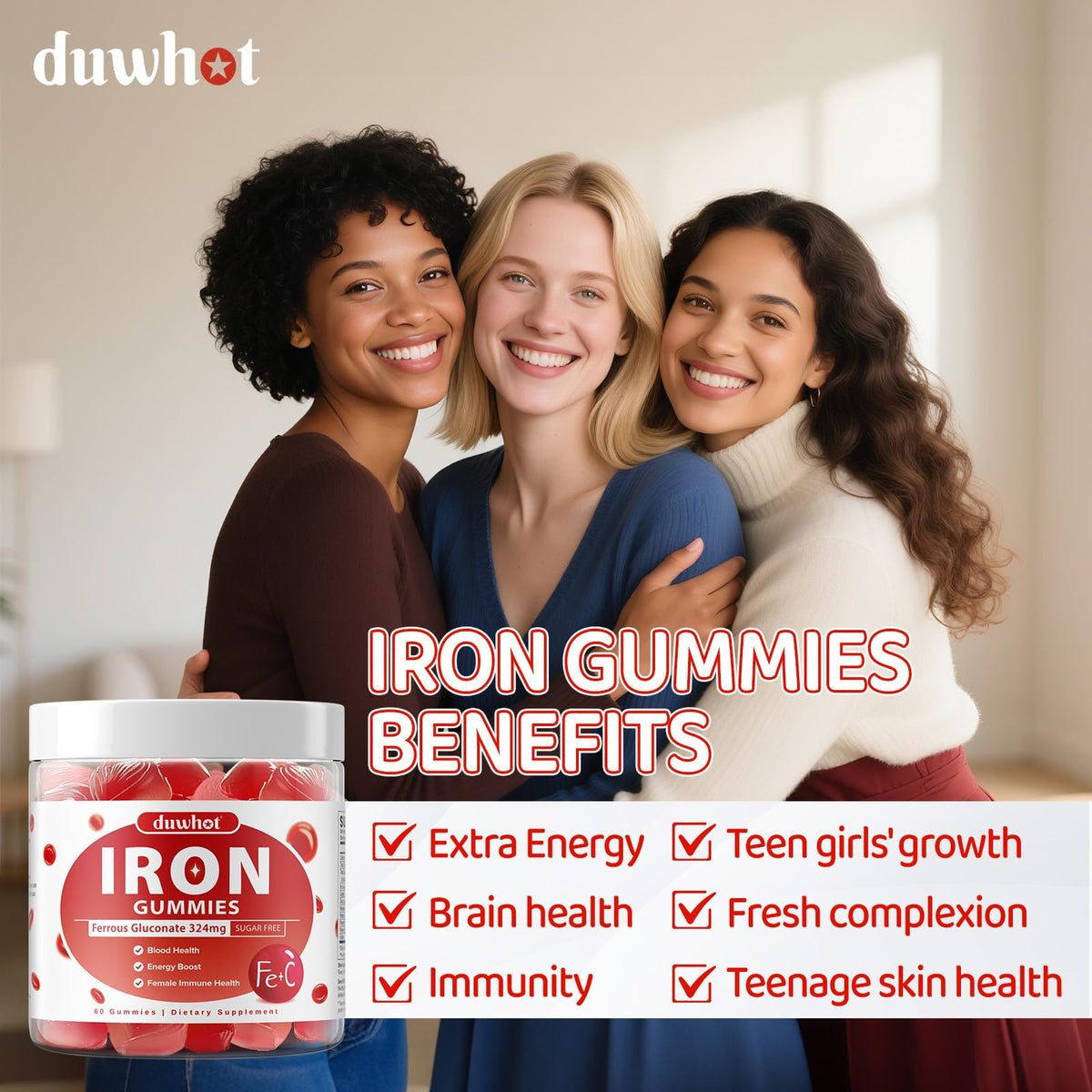 Gummies de fer duwhot sur une table avec des accessoires de santé