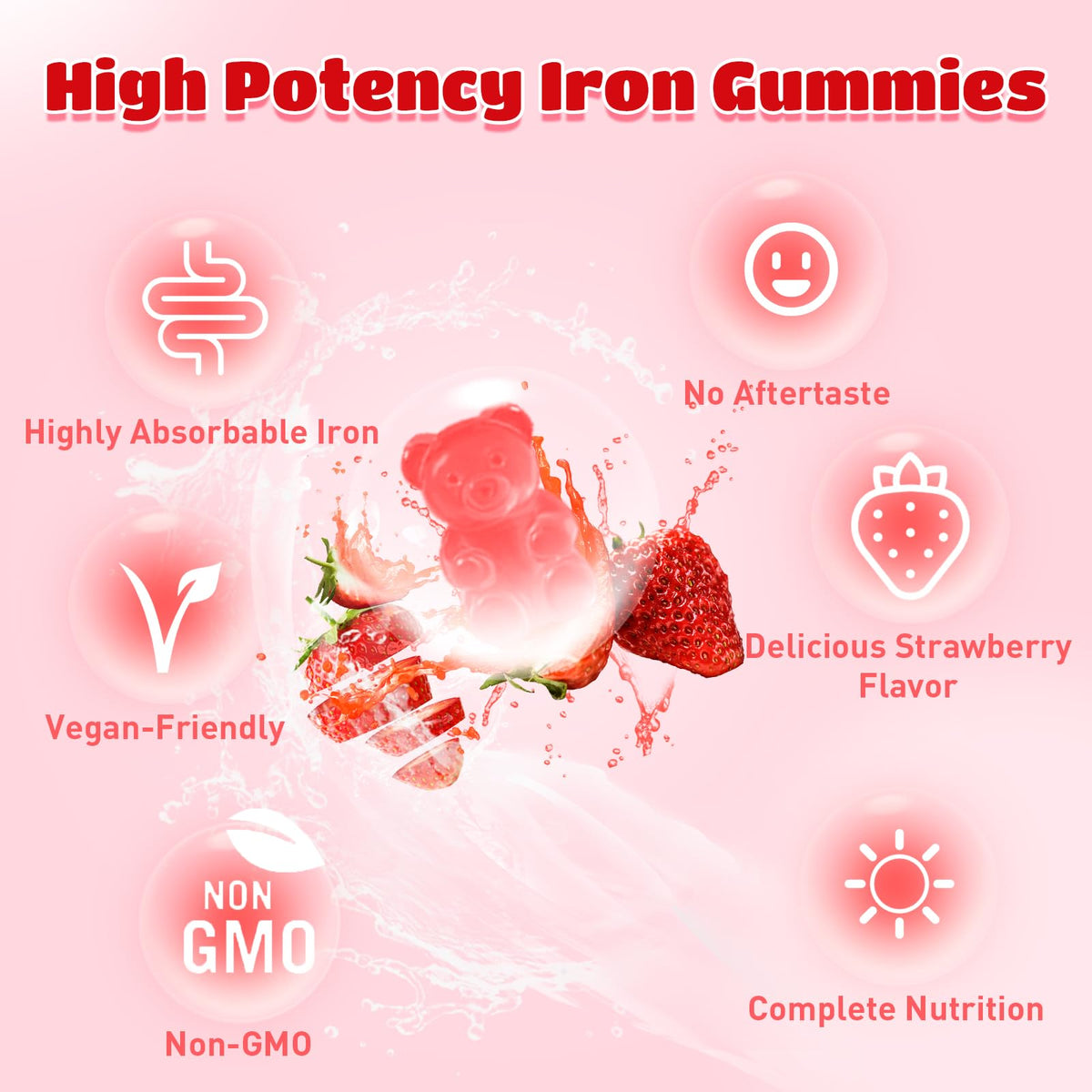 Gummies de fer Flyrocer en saveur fraise, vue de près
