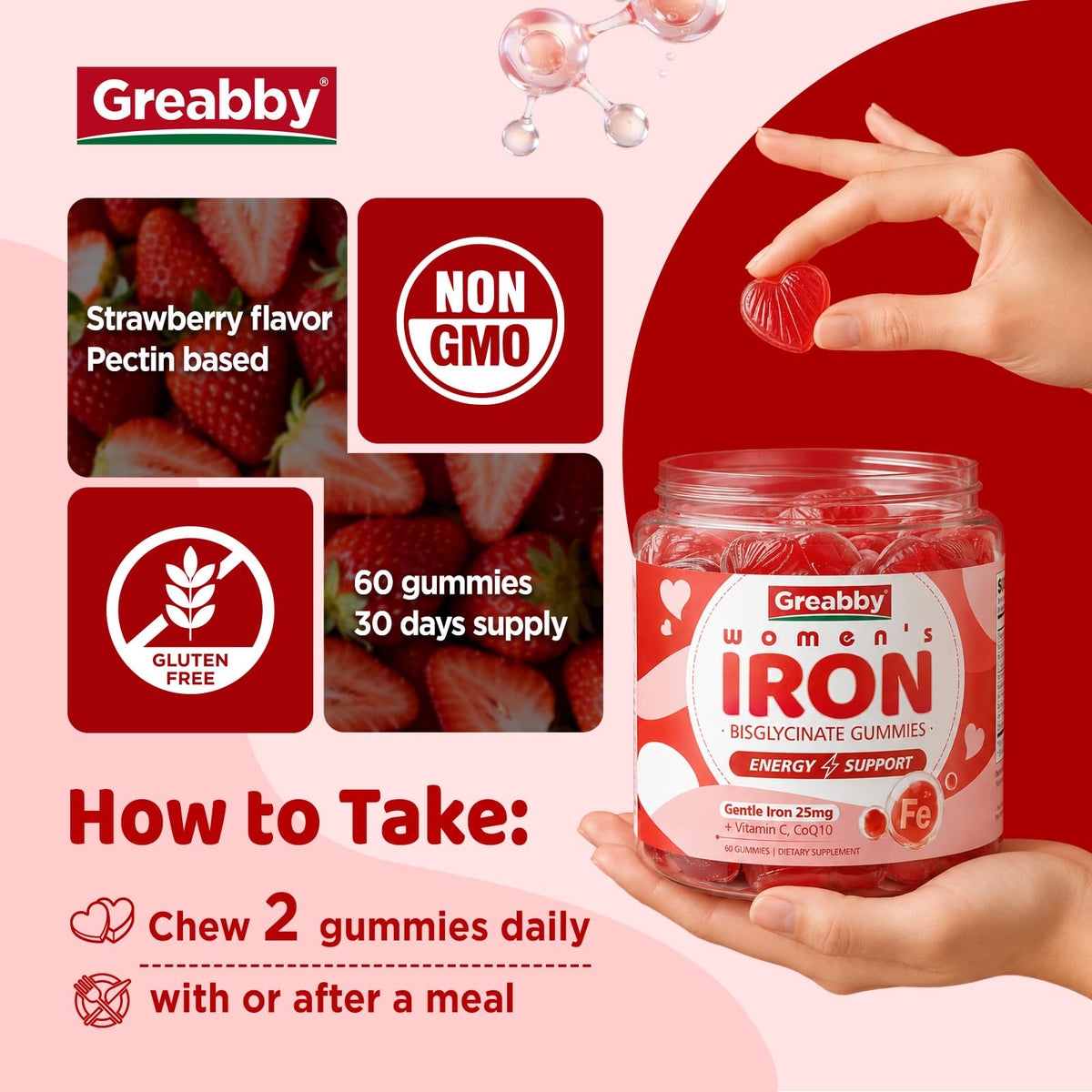 Gummies de Fer GREABBY avec ingrédients naturels