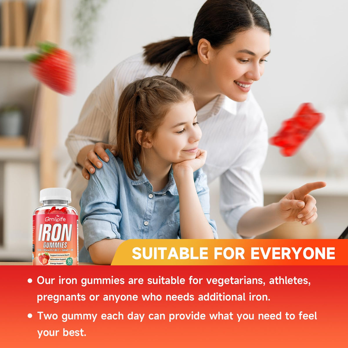 Gummies de Fer GrnLife avec une cuillère à côté