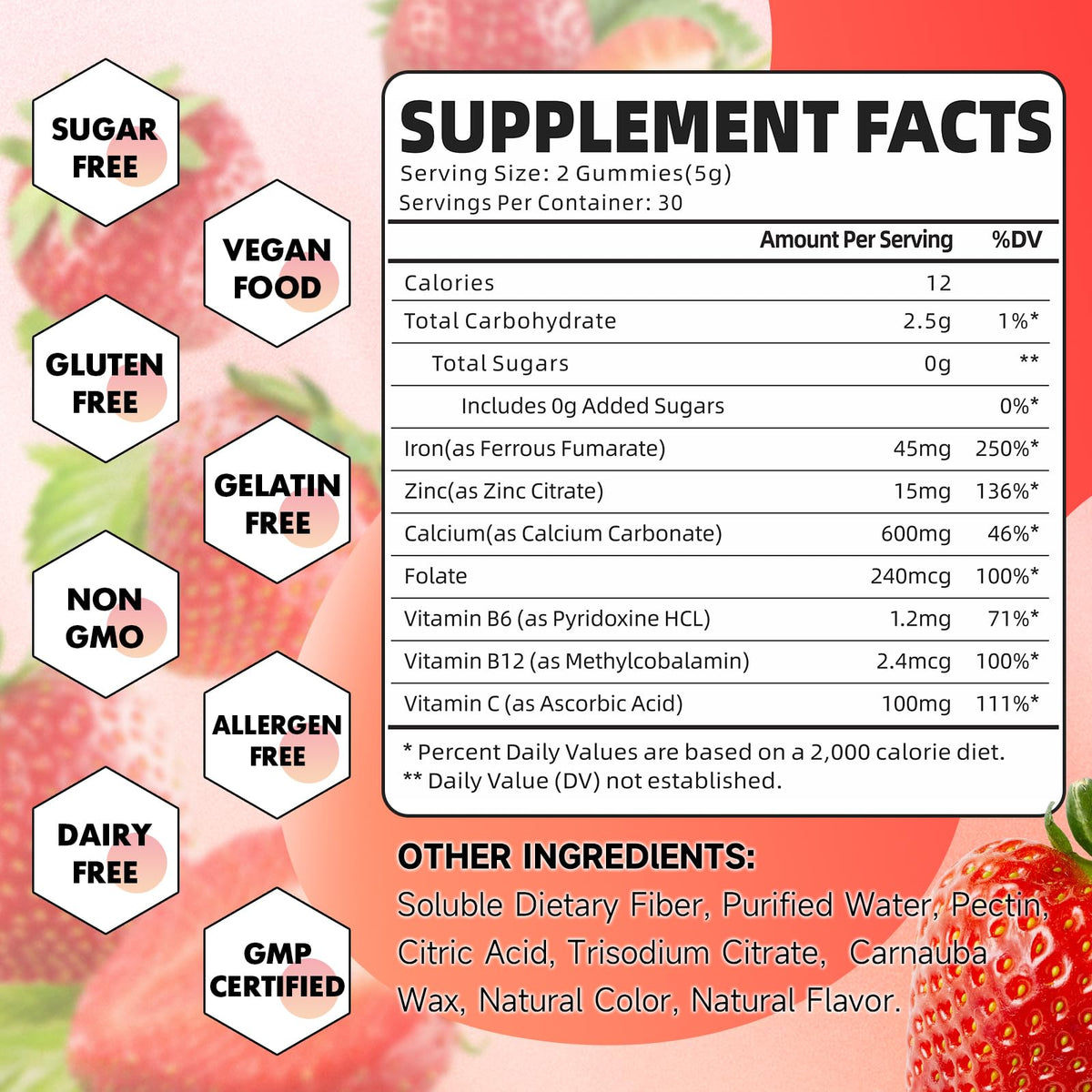 Gummies de Fer GrnLife emballage avec fraises