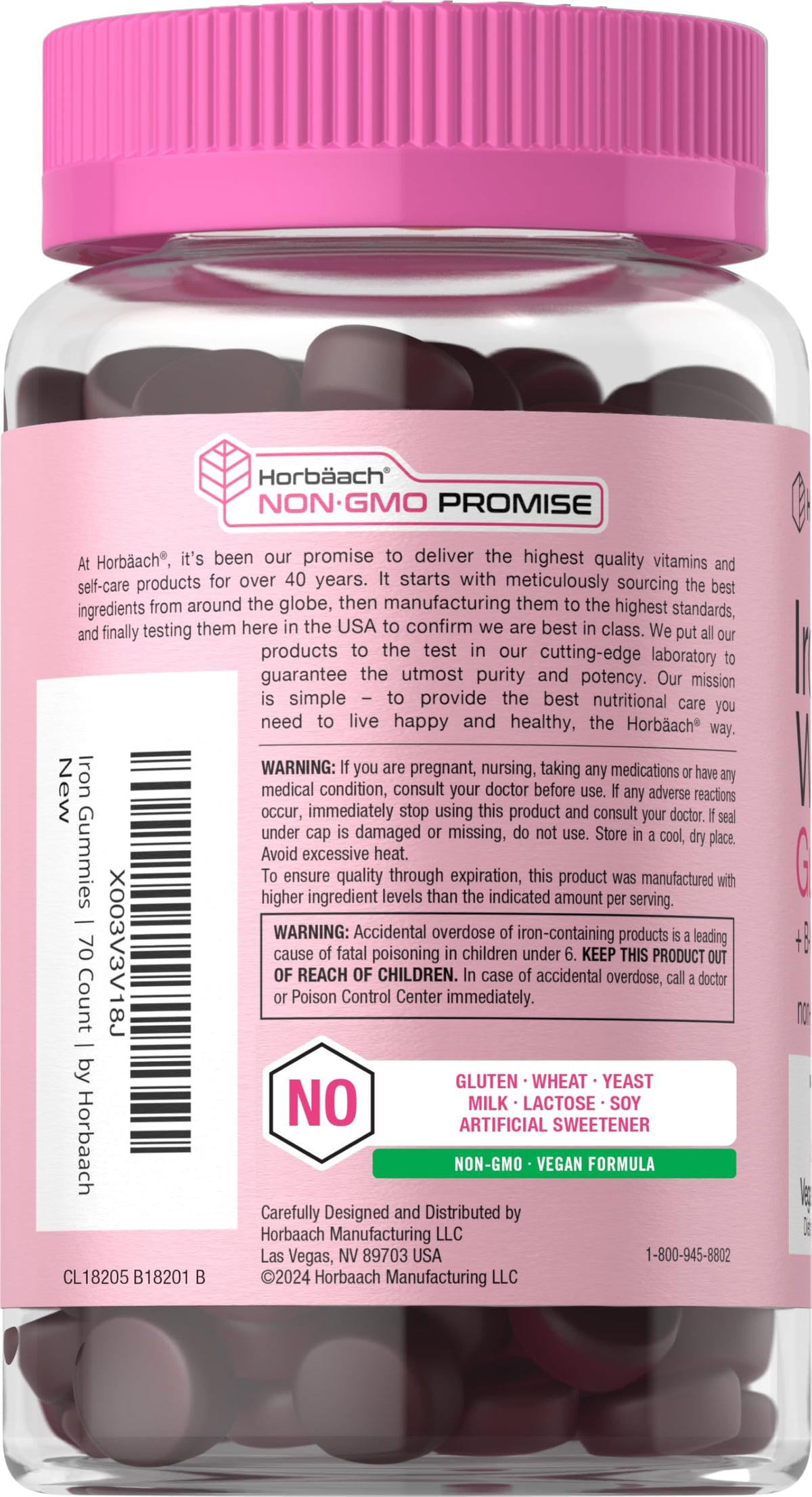 Gummies de fer Horbäach, 70 comptes, emballage