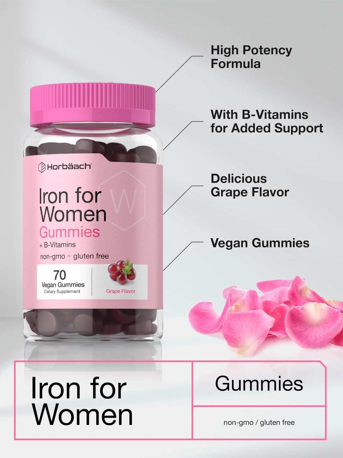 Gummies de fer Horbäach avec vitamines B, vue supérieure